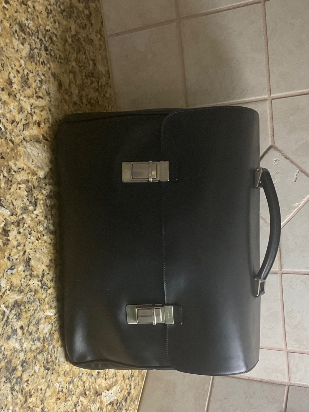 Vintage Prada Black Leather Briefcase with Silver Hardware - Men